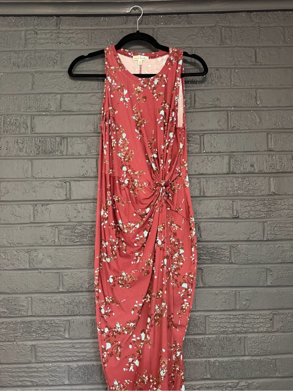 nine britton Coral Floral Midi Dress with Side Knot